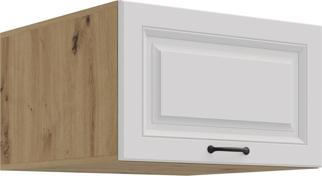 Aufsatzschrank Hochschrank 60 cm STILO Weiss + Eiche Artisan Küchenzeile Küchenblock Küche Landhaus