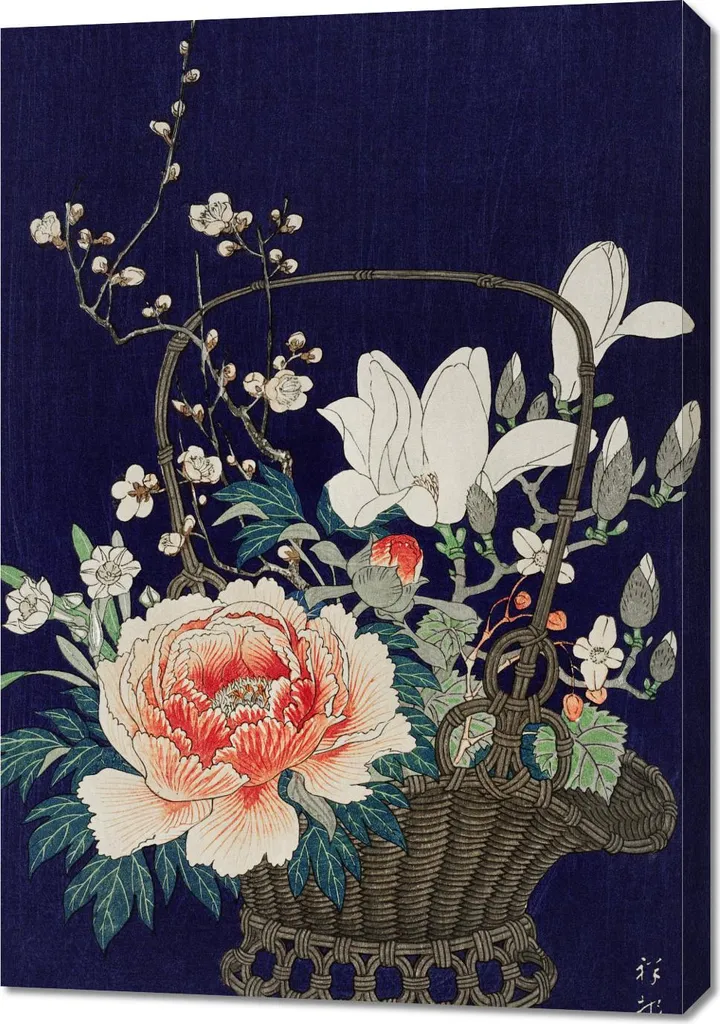 Quadro 70x100 cm Bamboo Flower Basket, Koson giapponese vintage per il salotto