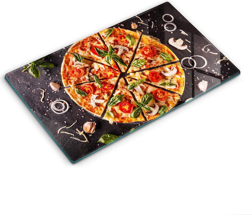 Abdeckung Glas - Küchenabdeckung - 30x52 cm - Abdeckplatte -Pizza mit Pilzen