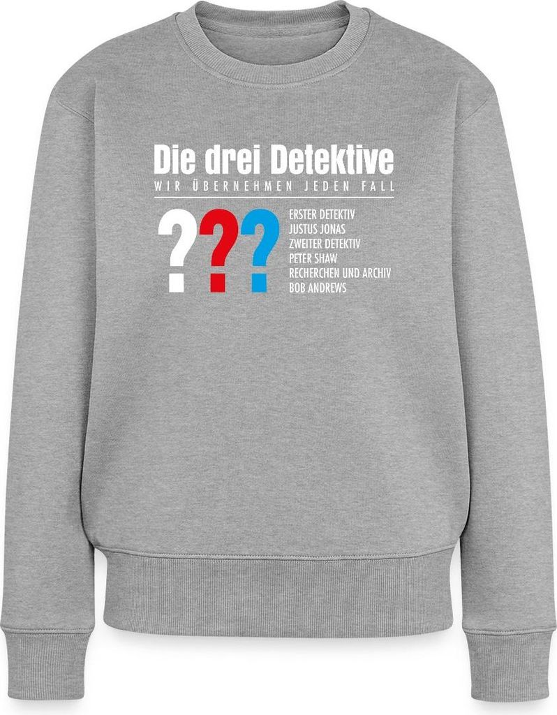 Spreadshirt Die Drei Fragezeichen Detektive Visitenkarte Damen Premium Pullover, 3XL, Grau meliert