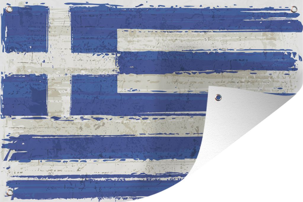 MuchoWow 120x80 cm Outdoor-Poster Gartendeko Sichtschutz Garten Poster für den Garten Illustration der griechischen Flagge als Straßenkunst
