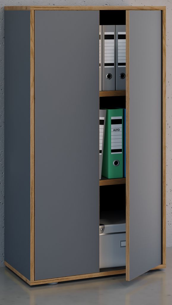 VCM Holz Büroschrank Ordner Aktenschrank Büromöbel Schrank Salia 3-fach Breite 60 cm Drehtüren