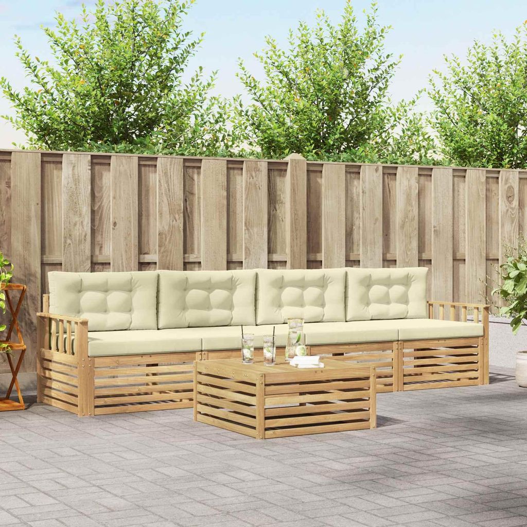 Möbel Outdoor-Sofagarnitur 5 pcs Weiß und Creme Massivholz AkazieGartensofas - Gartensofas c3955