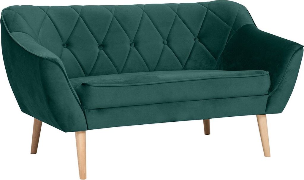 BETTSO Sofa 2 Sitzer Kollektion Scandinavian Design Holzfüße Couch 2 er Couchgarnitur Sofagarnitur Polstersofa Wohnzimmer CARO 2 Flaschengrün