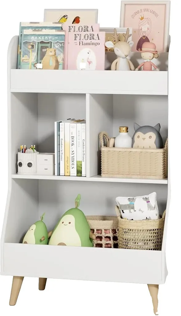 Meuble de rangement pour enfants blanc 5 compartiments bois robuste