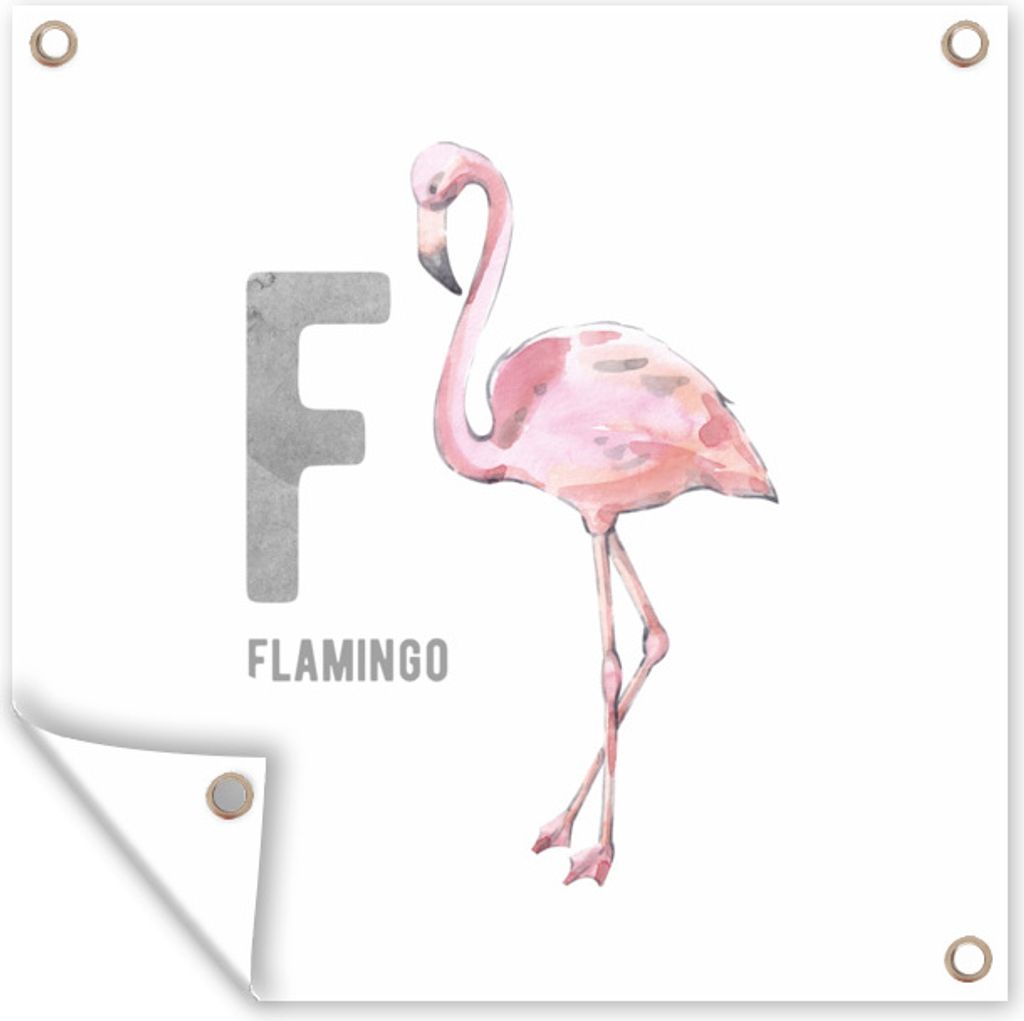 MuchoWow 100x100 cm Outdoor-Poster Gartendeko Sichtschutz Garten Poster für den Garten Alphabet - Buchstaben - Flamingo