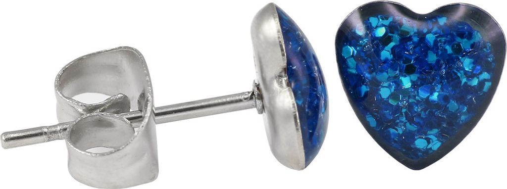 Ohrstecker Chirurgenstahl glitzerndes Herz Farbe - Blau