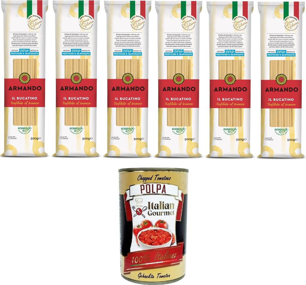 Armando Il Bucatino, Pasta di semola di grano duro trafilata al bronzo,Il Bucatino, Nudeln aus Hartweizengrieß aus Bronze gezogen 6x500gr + Italia...
