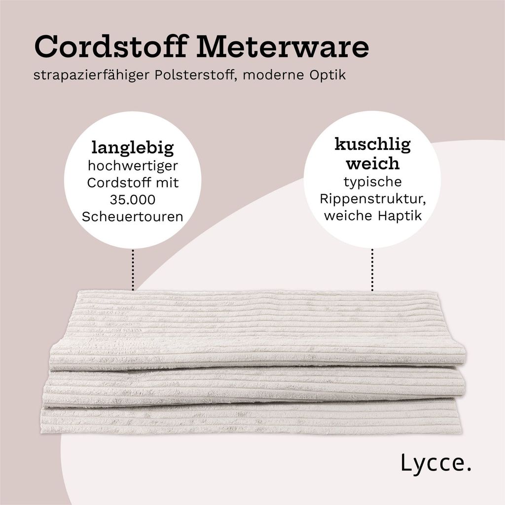 Cordstoff Meterware 1,40 m breiter Polsterstoff für Möbel Kissenbezüge DIY Zuschnitt beige