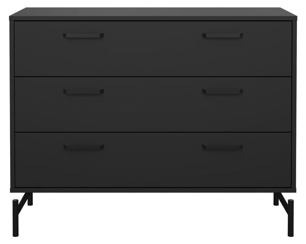 CALICOSY - Commode 3 tiroirs noir mat avec piètement métal Image du produit 