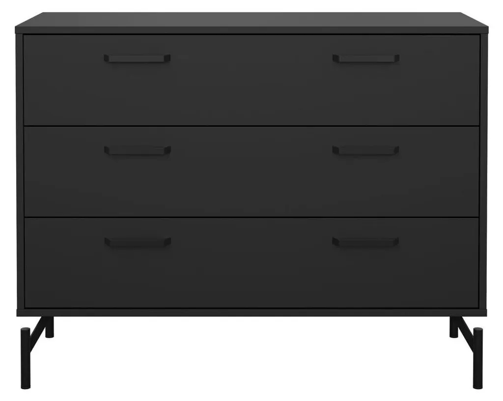 Commode de Rangement 3 Tiroirs Noir et Métal Style Industriel L99 cm