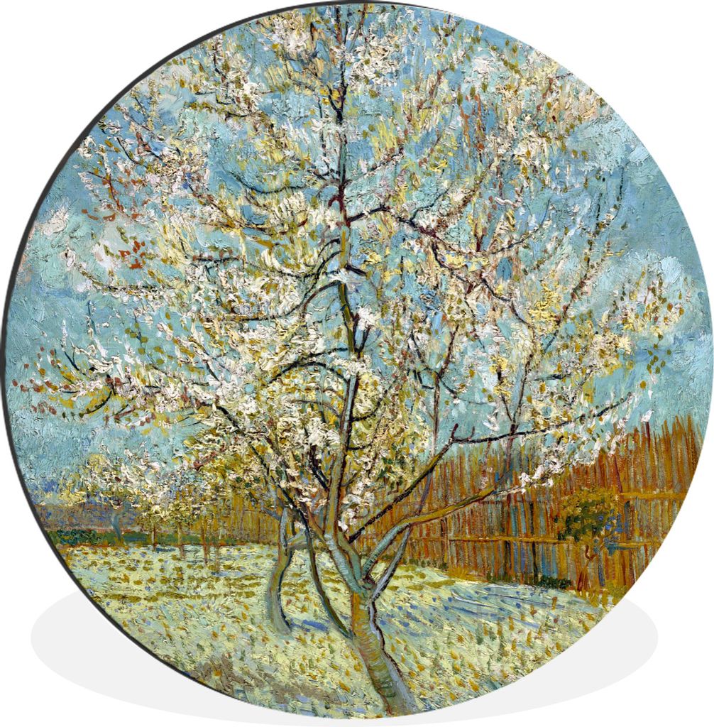 MuchoWow Aluminium Wandkreis Blühender Pfirsichbaum - Vincent van Gogh Ø 90 cm Wanddeko Modern Wohnzimmer - Mauerkreis - Wandbilder - Runde Bil...