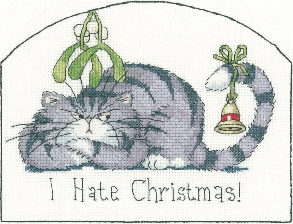 Set Punto Croce Contemporaneo Heritage Odio il Natale Gatto Grigio