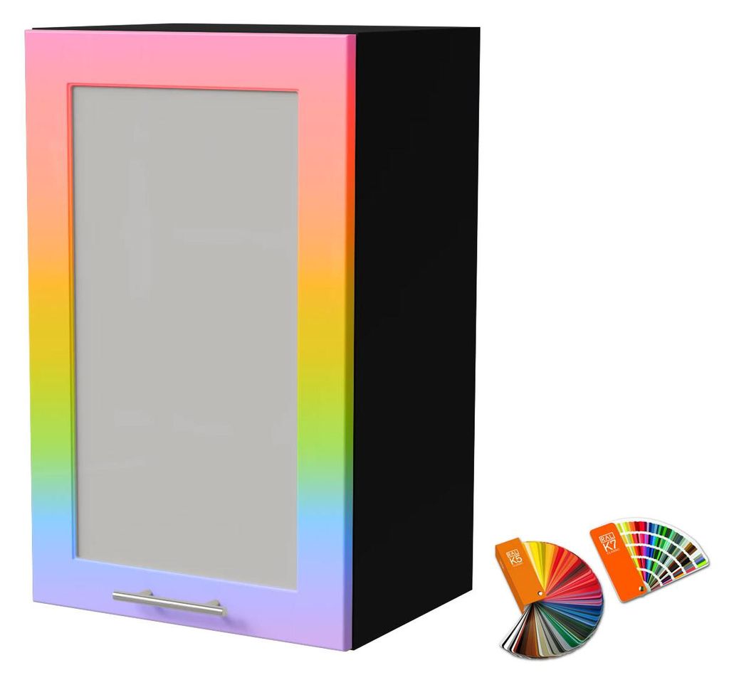 Küchenhängeschrank BRERRA 45x72cm 1-türig Glas lackiert Farbe wählbar BR-W2S/45 RAL Wunschfarbe (K5 / K7) schwarz