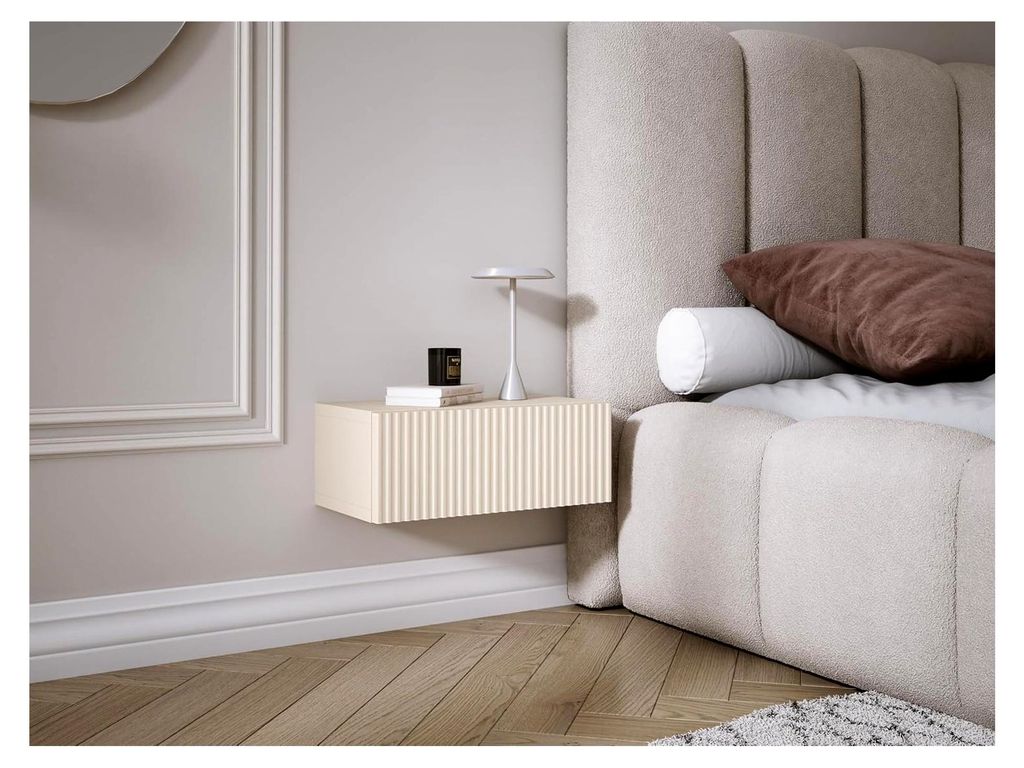 Hängender Nachttisch mit Schublade – Lamellenfront – Kaschmir, 40 x 20 x 16 cm