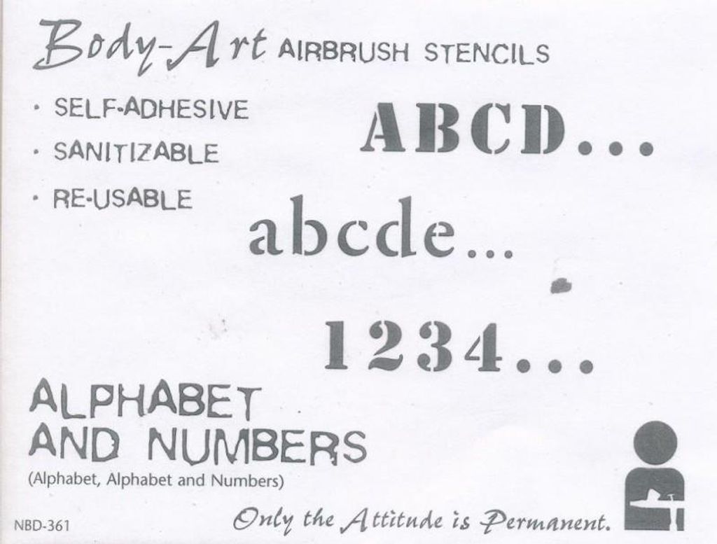 IWATA Body Art Schablone Alphabet und Zahlen VIMNBD361