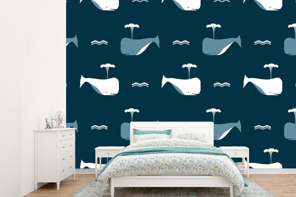 MuchoWow Fototapete für Wohnzimmer oder Schlafzimmer Wandtapete Vinyl Motivtapete Muster - Wal - Wasser - Kind - Kinder - Kinder - 305x220 cm - ...