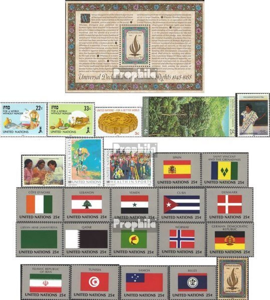 Briefmarken UNO - New York 1988 Mi 544-569,Block10 (kompl.Ausg.) Jahrgang 1988 komplett gestempelt Sondermarken