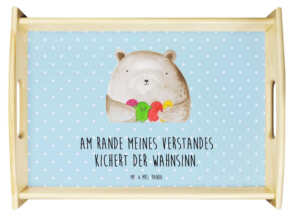 Mr. & Mrs. Panda betttablett Bär Gefühl - Blau Pastell - Geschenk, Verrückt, Serviertablett, Durchgedreht, Wahnsinn, Dekotablett, Sofa Tablett, ...