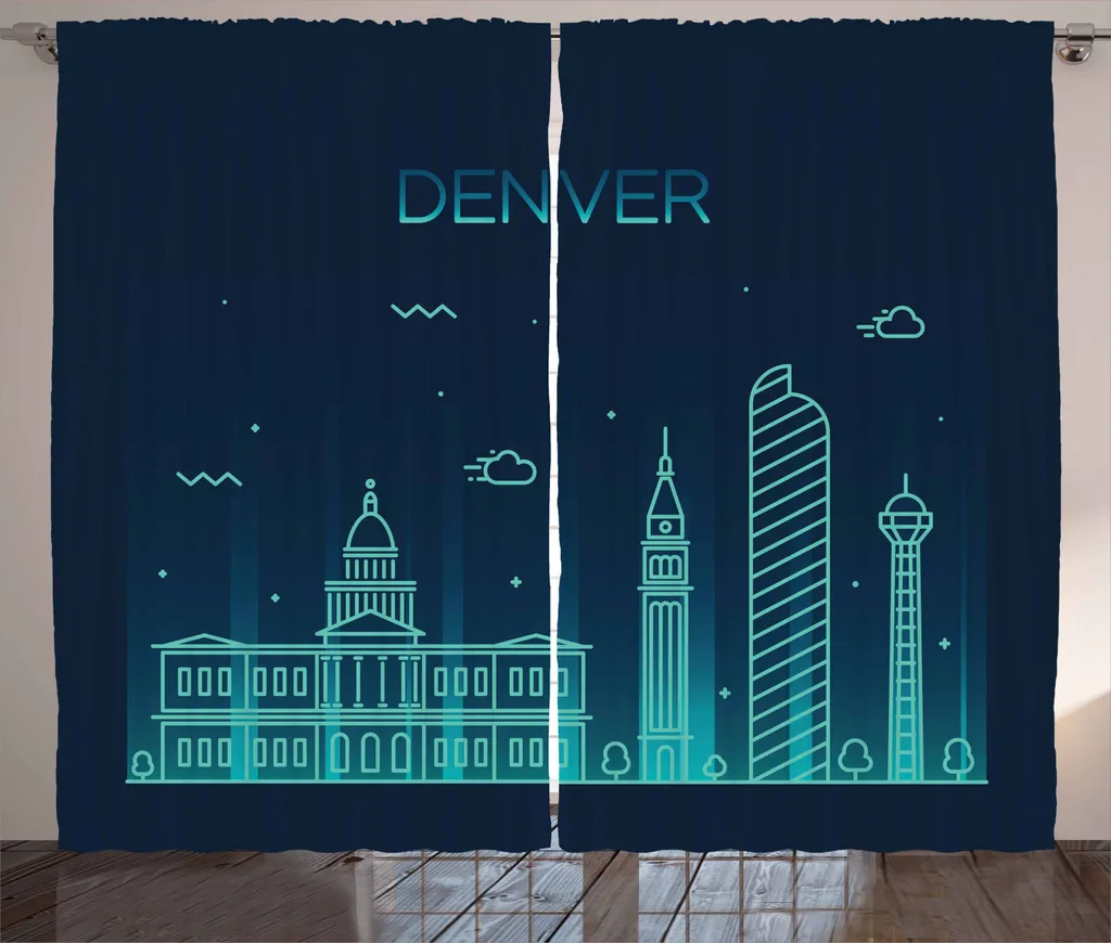 ABAKUHAUS Colorado Tenda rustica, Denver Metropolis Segno, Soggiorno Nastro universale Tende con passanti e ganci, 280 x 245 cm, Night Blue Aqua