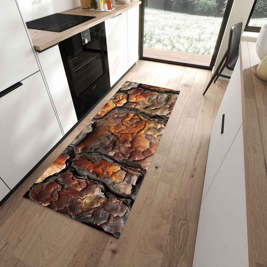 Küchenteppich 80x200cm rutschfest & abwischbar PVC Läufer - Baumrindenstruktur