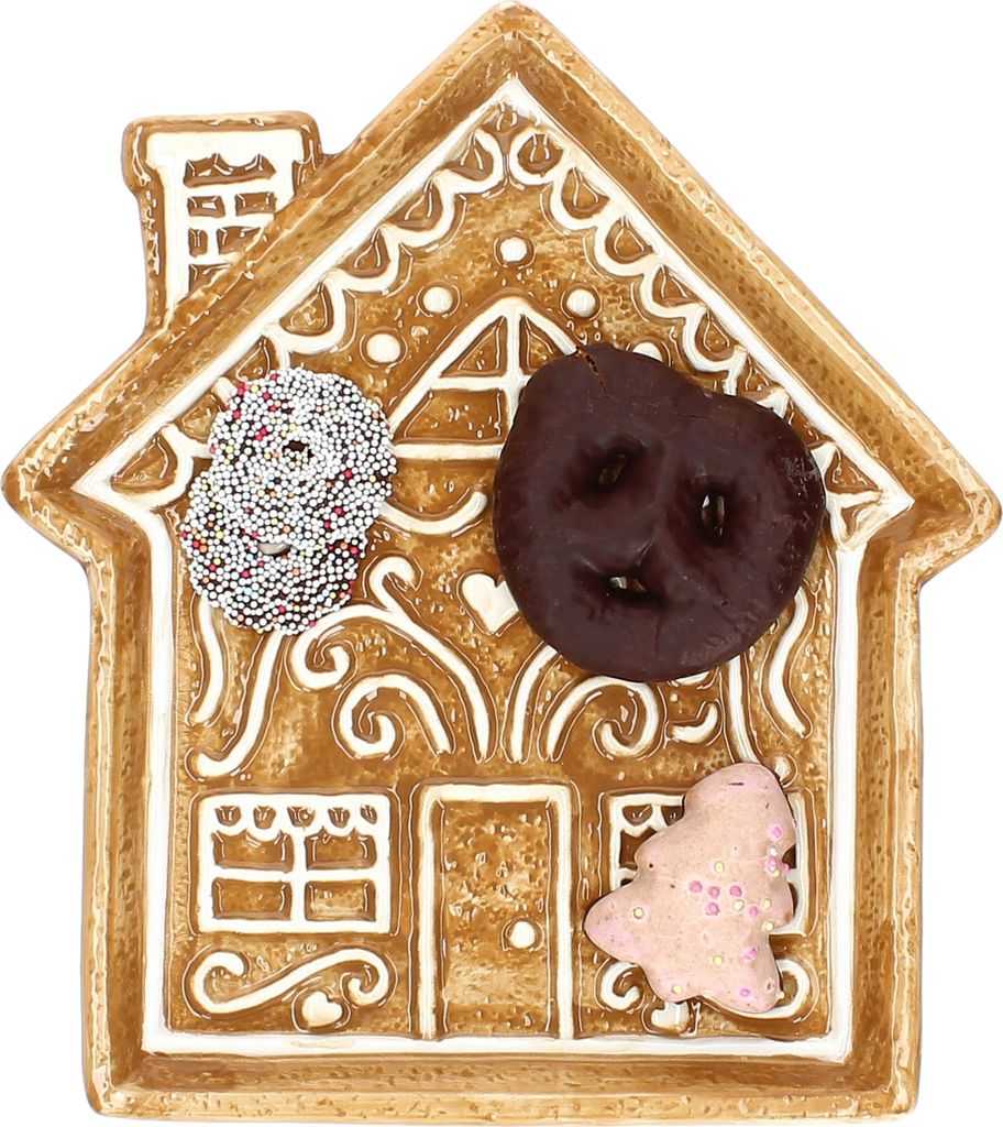 Lebkuchenhaus Teller mit Schornstein Steingut hellbraun Kekse Kuchen