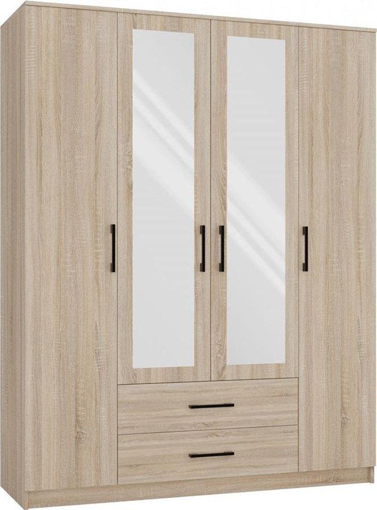 Moderne garderobekast ROMANA 160 met spiegel en planken | Sonoma eiken | 205x160x52 cm