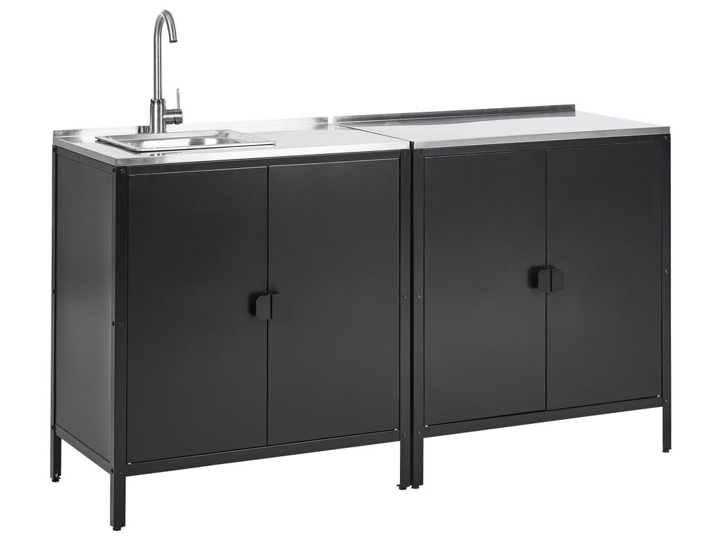 BELIANI Outdoor-Küchenschrank Schwarz Stahl 2er Set mit Produktbild 