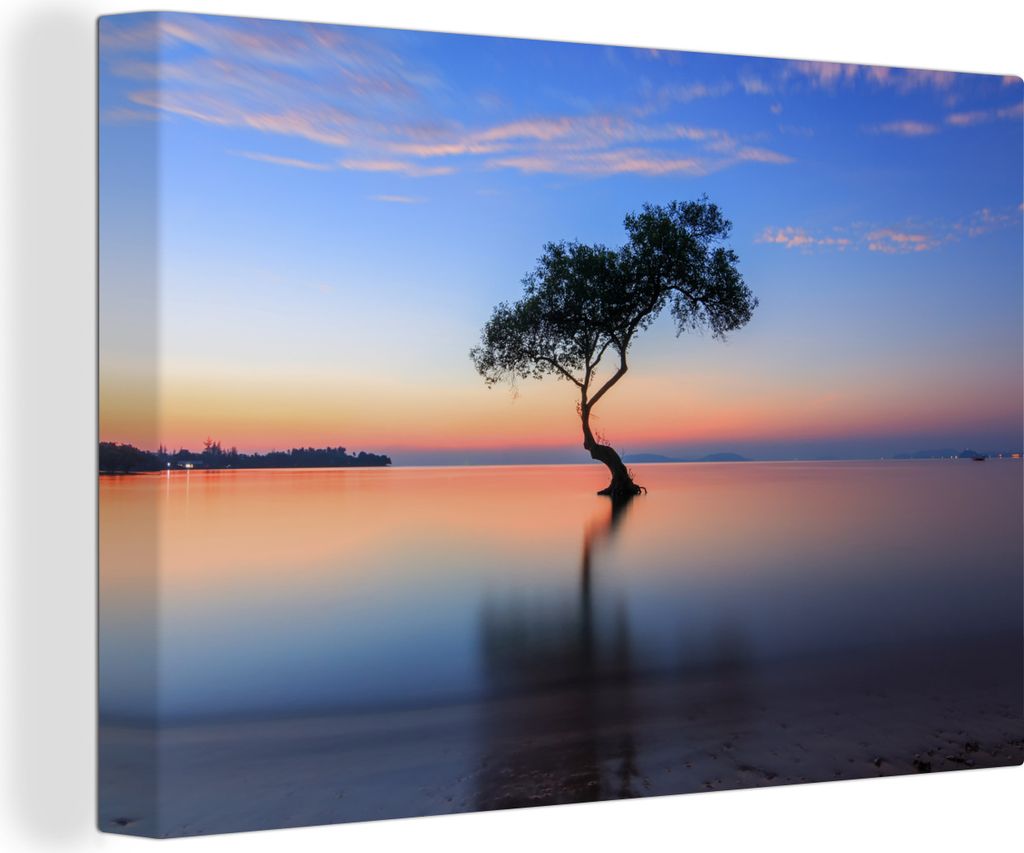 MuchoWow - Leinwandbilder - Baum im Wasser, Wandbild, Wanddeko Bilder Wohnzimmer, 90x60 cm