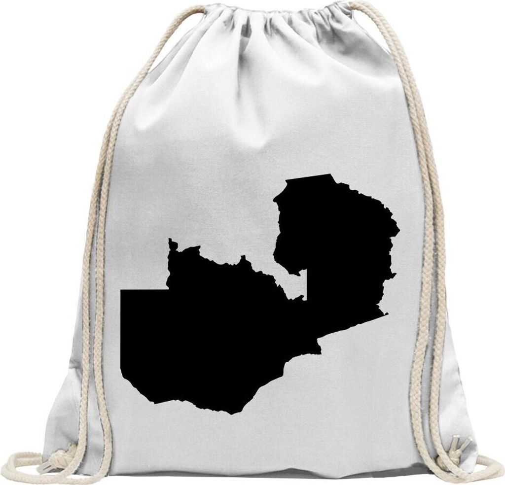 Kiwistar - Turnbeutel - weiss - Sambia Umriss Kontur - Fun Rucksack Sport Beutel Gymsack Baumwolle mit Ziehgurt