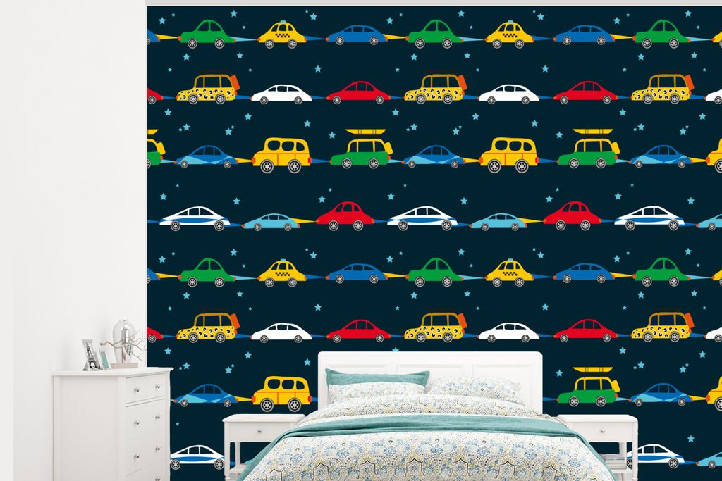 MuchoWow Fototapete für Wohnzimmer oder Schlafzimmer Wandtapete Vinyl Motivtapete Muster - Auto - Raumfahrt - Kind - Kinder - Kinder - 325x260 c...