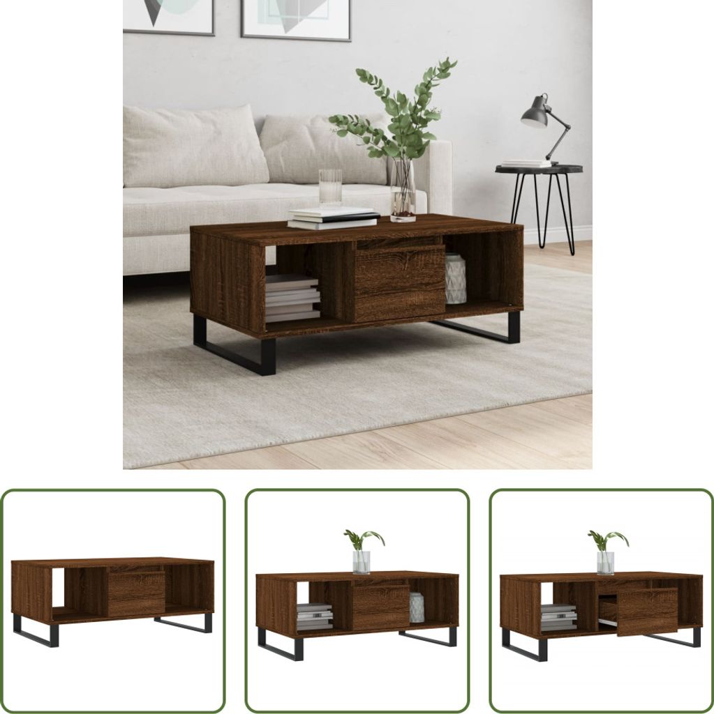 The Living Store Couchtisch Braun Eichen-Optik 90x50x36,5 cm Holzwerkstoff