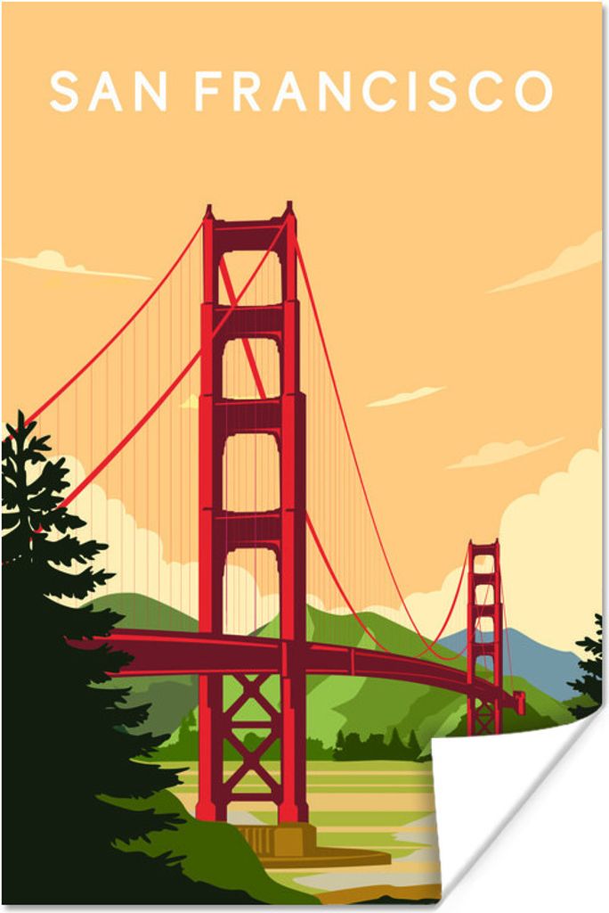 MuchoWow Poster Brücke - USA - Architektur - Golden Gate Bridge 40x60 cm - Plakate für die Wand - Poster Babyzimmer