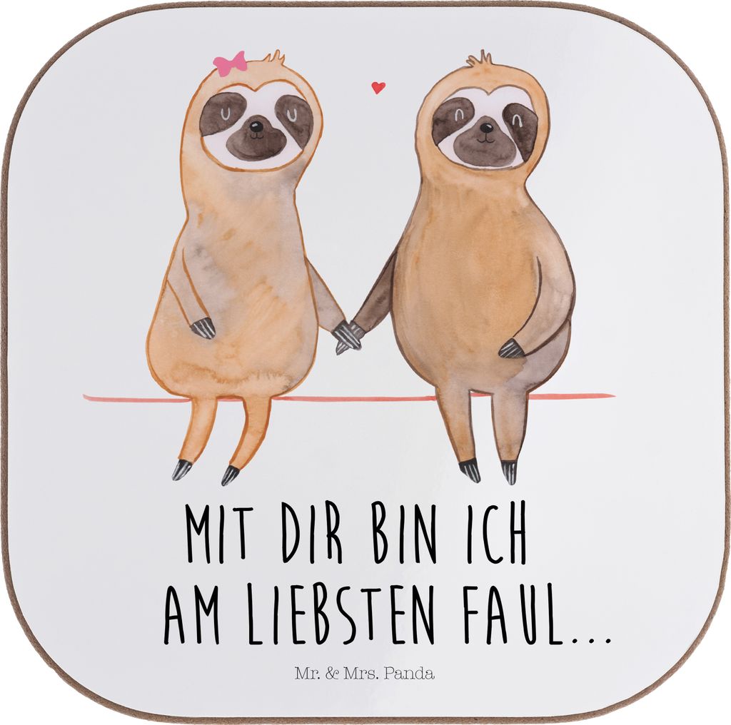 Mr. & Mrs. Panda Tassenuntersetzer Faultier Pärchen - Weiß - Geschenk, Liebe, Untersetzer Gläser, gläseruntersetzer, Tassen, Tischuntersetzer, ...