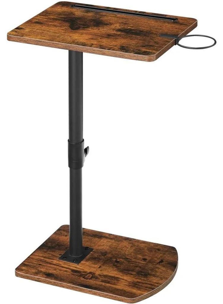Beistelltisch Sofa-/Laptoptisch - C-förmig - Höhenverstellbar - 360° Drehbar - Abnehmbarer Becherhalter & Tablet-Schlitz - Rahmen aus Edelstahl ...