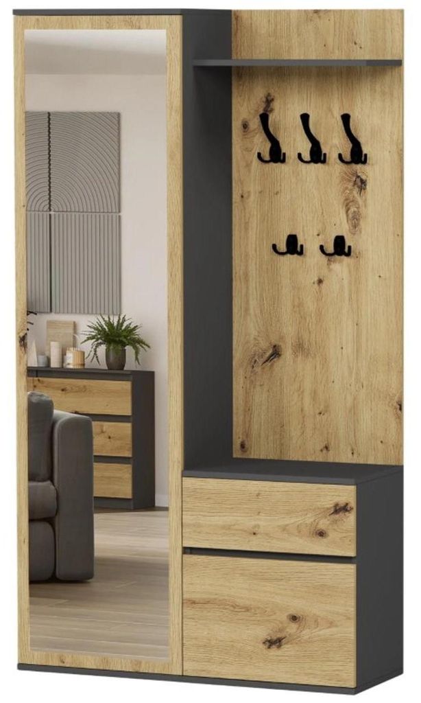 Garderobe - Anthrazit / Eiche Artisan - 100 x 35 x 181 cm - Produktbild 