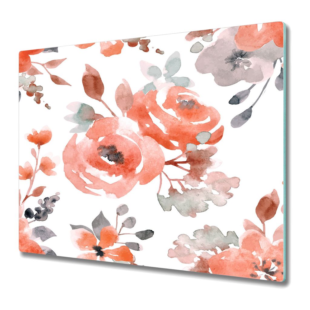 Schneidebrett für die Küche - Glasschneidebrett - Herdabdeckung -Vintage Floral Art