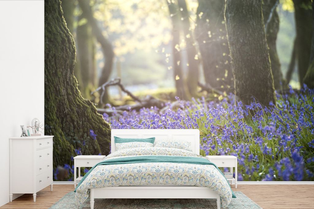 MuchoWow Fototapete für Wohnzimmer oder Schlafzimmer Wandtapete Vinyl Motivtapete Bäume - Hyazinthe - Licht - 525x350 cm - Das Hintergrundbild