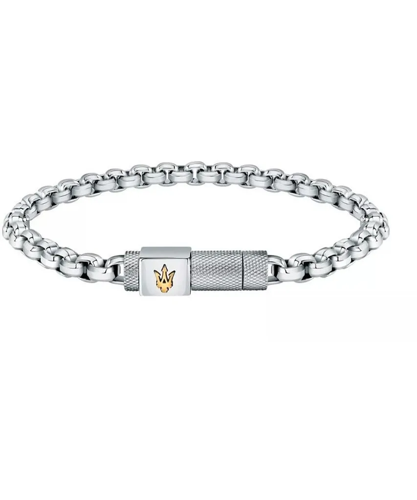Bracelet Gourmette Maserati pour Homme en Acier Gris Argenté 21cm