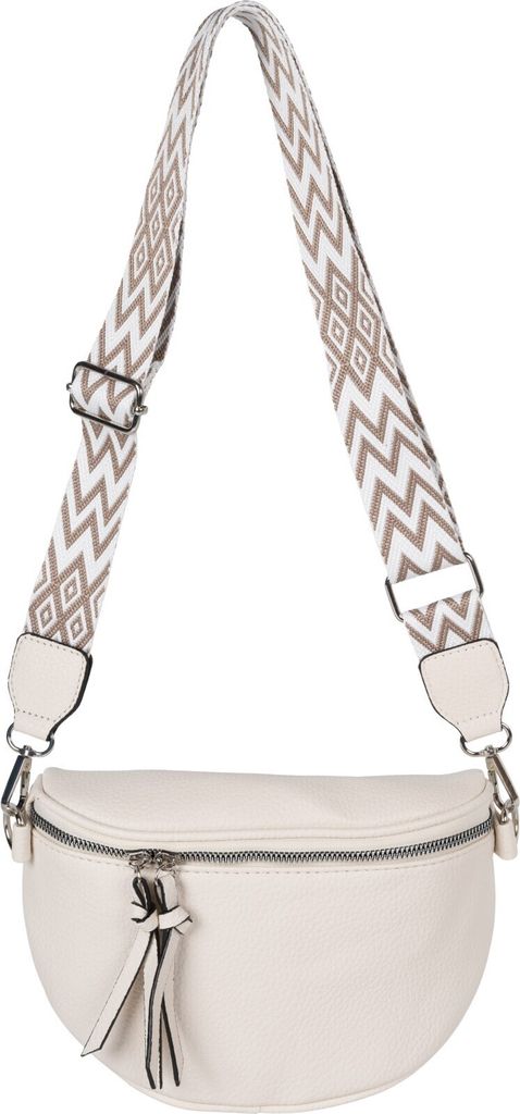 styleBREAKER Damen Halbmond Crossbody Schultertaschen Einfarbig, verstellbarer Schultergurt mit Zick-Zack Rauten Muster 02012401