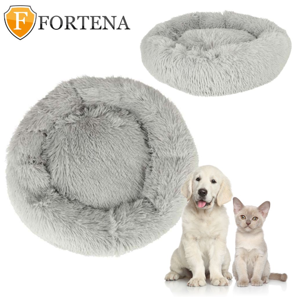 FORTENA Hundebett Hundekissen Plüsch Haustierbett Hundekorb Tierbett Katzenbett Hellgrau