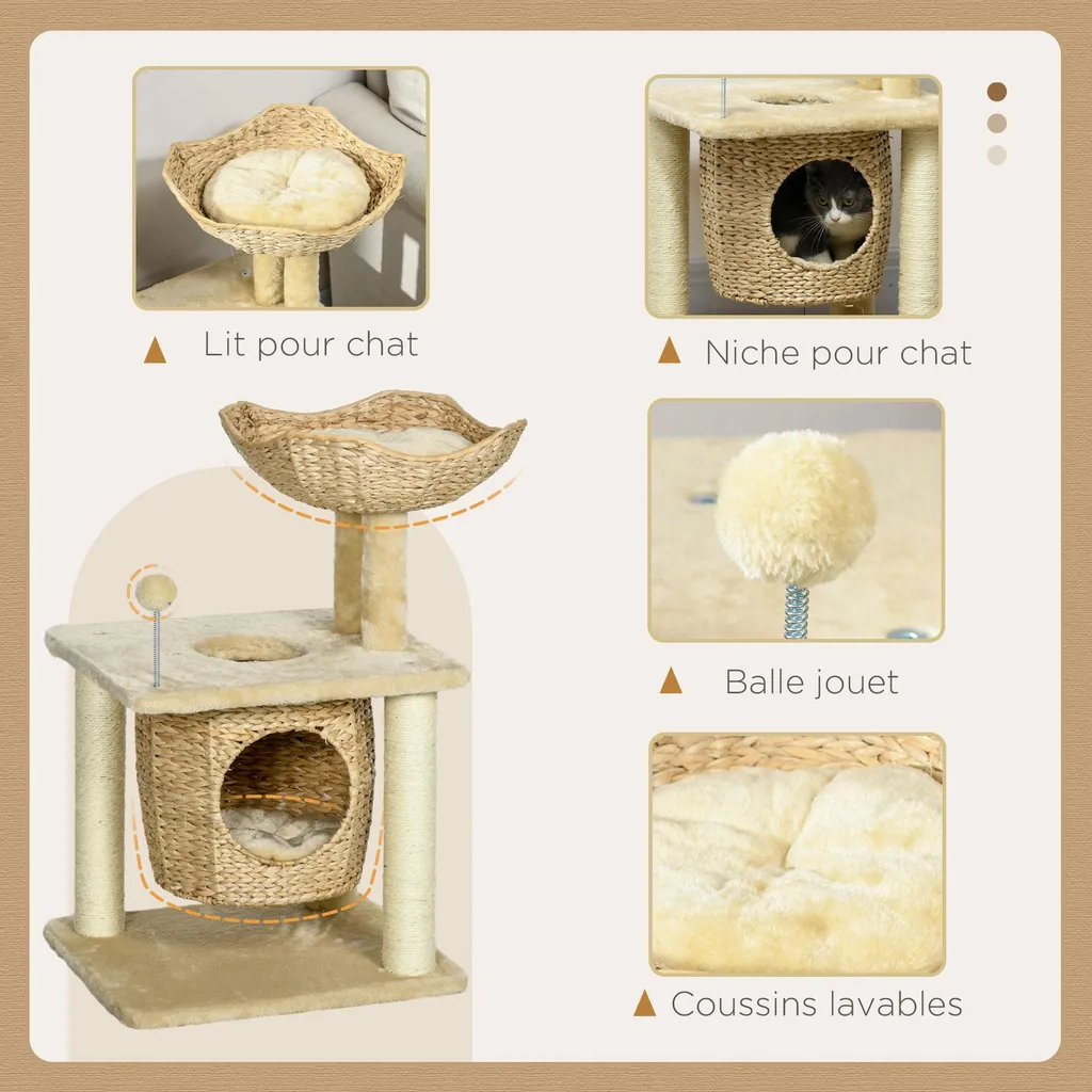 Arbre à grimper pour chat avec tour de jeux et griffoir en sisal 74cm - 4