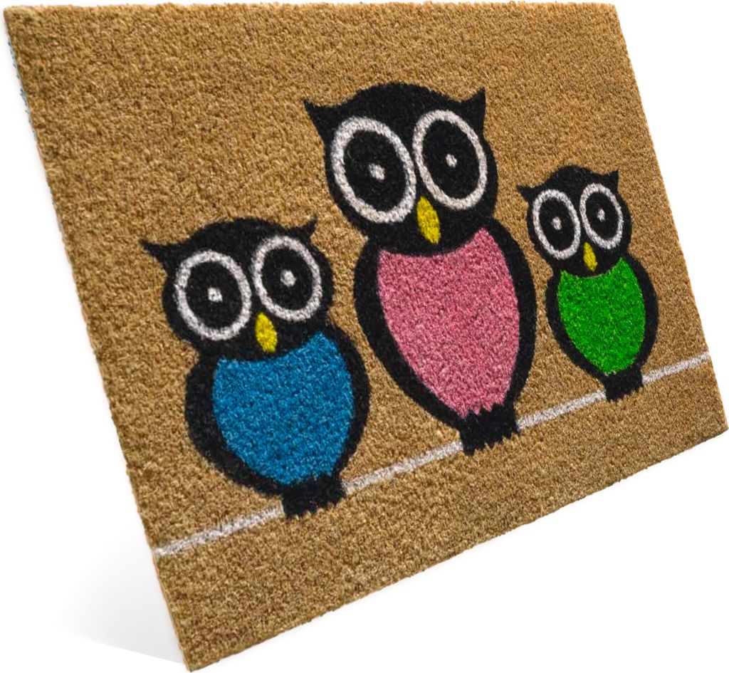 Entrando Fußmatte aus Kokos mit Eulen Motiv, für innen und aussen, rutschfest, robust, wetterfest, 40x60 cm