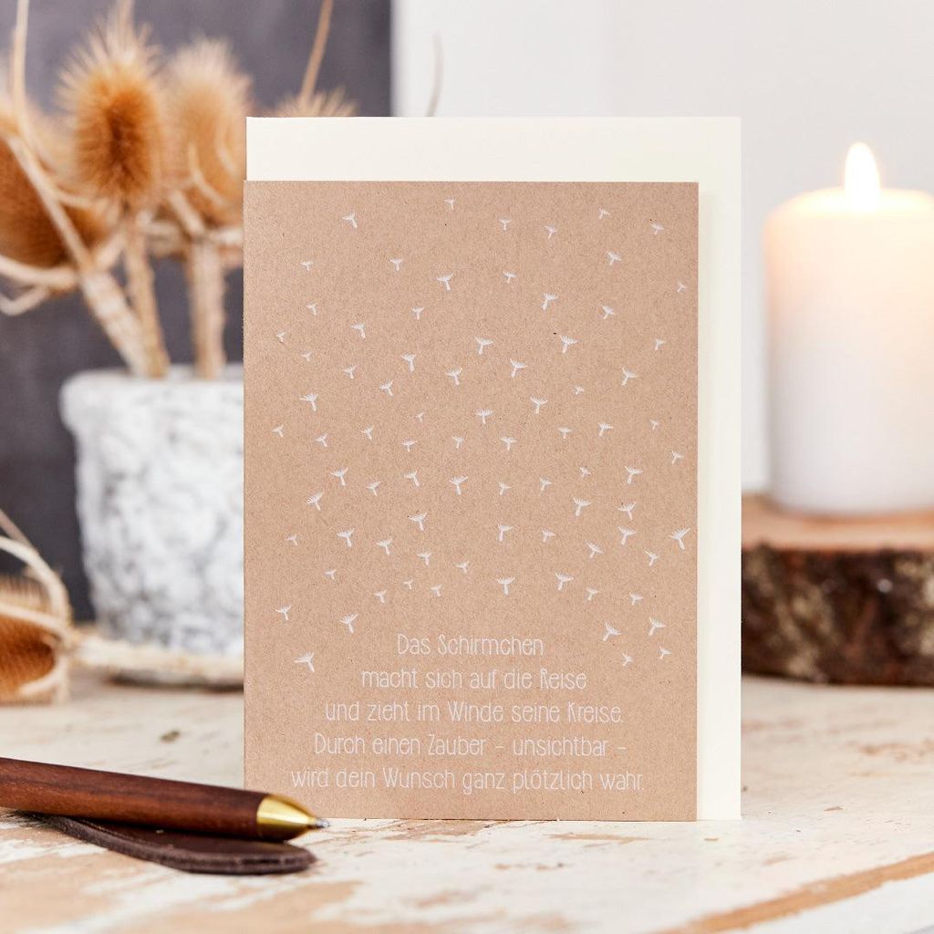 Grußkarte „Schirmchen auf der Reise“ – Saatpapier Karte zum Einpflanzen – Nachhaltige Geschenkkarte mit Blumensamen – Handgefertigt & um...
