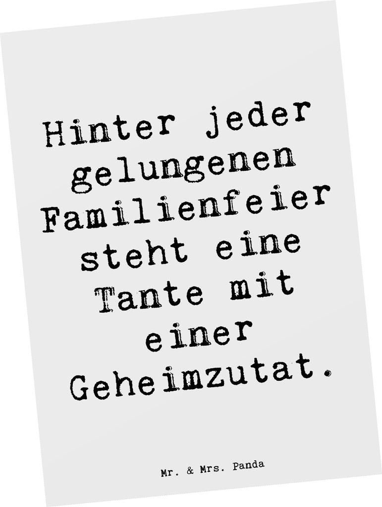 Mr. & Mrs. Panda Postkarte Spruch Tante Geheimzutat - Weiß - Geschenk, Weihnachten, Geburtstage, Grußkarte, Liebe, Ansichtskarten, Lachen, Nichte...