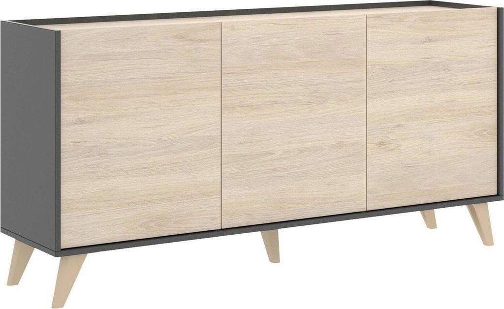 Sideboard Dadop, Buffet für Wohnzimmer, Modernes Sideboard für Wohnzimmer mit 3 Türen, 155x43h75 cm, Eiche und Anthrazit