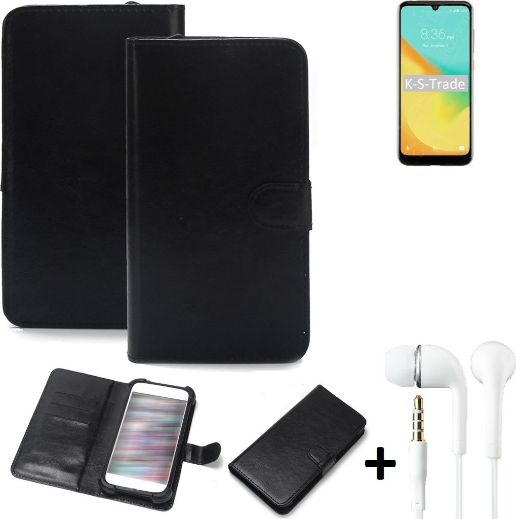 K-S-Trade Wallet Case Handyhülle kompatibel mit ZTE Blade A7 Prime Schutzhülle Flip cover Flipstyle Tasche Hülle Flipcover Slim Bumper schwarz + in