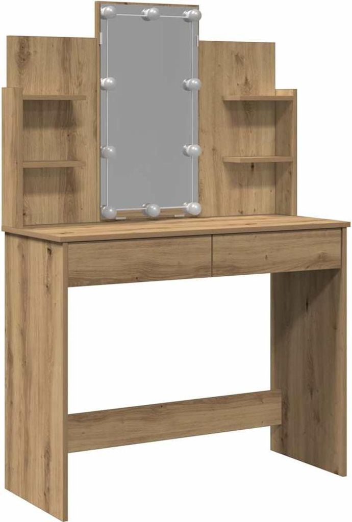 vidaXL Schminktafel met LED-verlichting, artisan eikenhout, Productafbeelding 