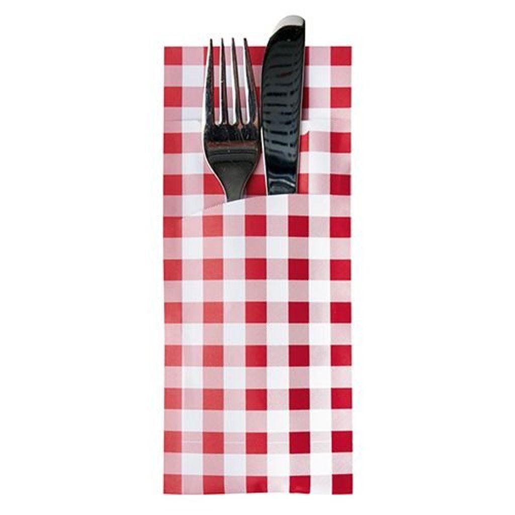 Bestecktaschen 20 cm x 8,5 cm rot "Vichy Karo" inkl. weißer Produktbild 