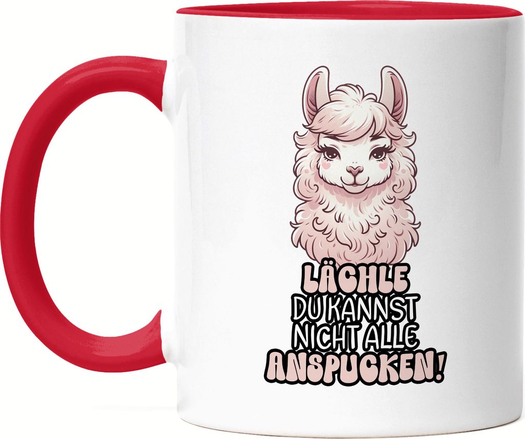 Lächle Du kannst nicht alle anspucken Lama Tasse Rot Büro Drama Lama Spaß